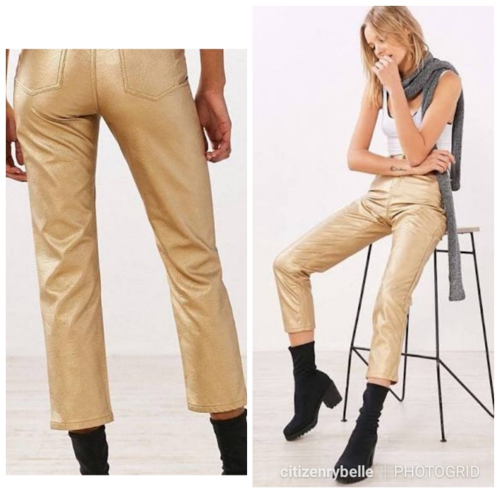 Gold Vegan Leather Jeans
